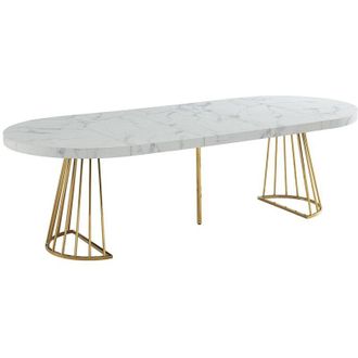 Vente-Unique Vente-unique - Tavolo da pranzo allungabile da 2 a 12 coperti in mdf e Acciaio Effetto marmo Bianco e Oro - firela