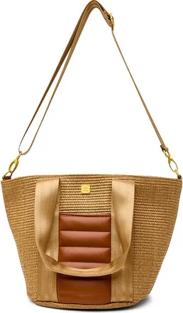 Think Royln Riviera Raffia Bucket Tote in Sand Dune Raffia at Nordstrom