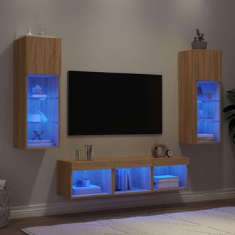 vidaXL Vidaxl - Muebles Tv Pared Con Led 5 Pzas Madera Ingenier&iacute;a Roble Sonoma