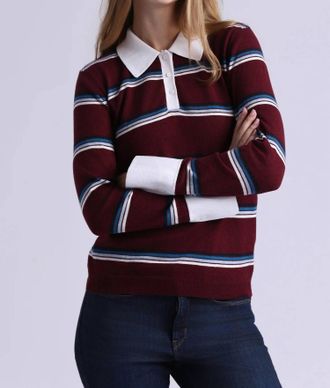 Minnie Rose Striped Polo In Bordeaux Combo