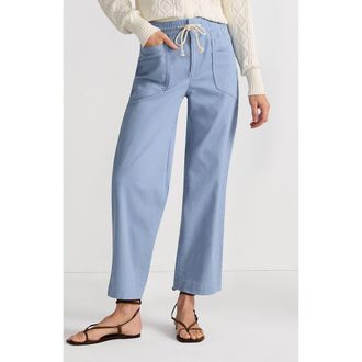 Lands End Herringbone Chino High Rise Relaxed Straight Drawstring Ankle Pants in Pale Slate Blue at Nordstrom, Size 12Short