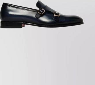 Santoni round toe leather double monk strap loafers