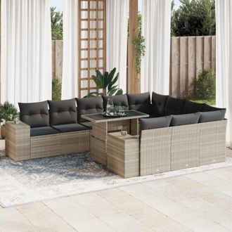 vidaXL Set De Sof&aacute;s De Jard&iacute;n 11 Pzas Y Cojines Rat&aacute;n Sint&eacute;tico Gris Vidaxl