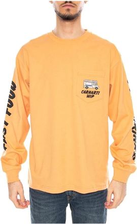 Carhartt Work in Progress L/S Cold Drinks T-Shirt - Heren - Longsleeves - Oranje - M - Katoen - Tops