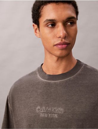 Calvin Klein Jeans Calvin Klein Mens Faded Dye Logo Graphic Classic Crewneck T-Shirt - Grey - 2XL