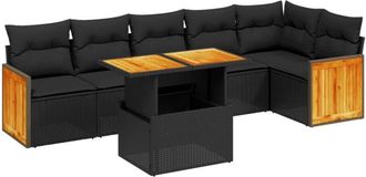 vidaXL Set De Comedor De Jard&iacute;n 7 Pzas Y Cojines Rat&aacute;n Sint&eacute;tico Negro Vidaxl