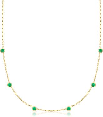 RS Pure by Ross-Simons Bezel-Set Lab-Grown Emerald Station Necklace in 18kt Gold Over Sterling