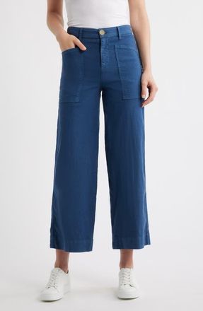 Frank & Eileen Stretch Cotton & Linen Crop Wide Leg Carpenter Pants in Summer Navy at Nordstrom, Size 00