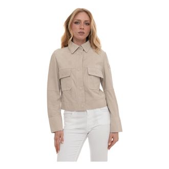 Peuterey Leather Jackets, female, Beige, Size: XS ERA Suede 02 Short Jacket