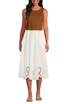 Lands End Embroidered Duet Midi Dress in Rich Ginger Brown/ivory at Nordstrom, Size X-Small P