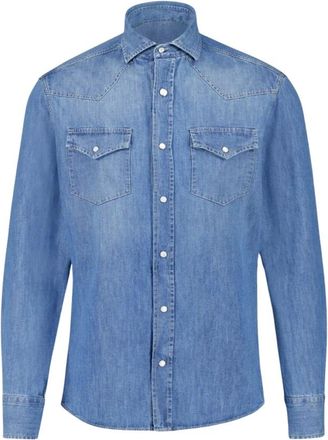 Brunello Cucinelli Westers ge&iuml;nspireerd Blauw Denim Overhemd - Heren - Spijkeroverhemden - Blauw - XL - Denim - Overhemden