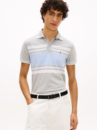 Tommy Hilfiger Mens Slim Fit Block Stripe Stretch Pique Polo - Grey - XXXL