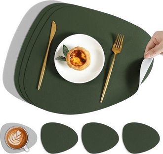 OEM Juego De 4 Piezas De Manteles Individuales Posavasos, Lavables, De Piel, Color Marr&oacute;n Blanco Roto (4 Manteles Individuales 4 Posavasos)