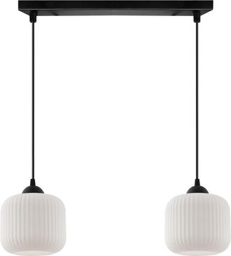 OEM L&aacute;mpara Colgante Riffle Negra 2 Pantallas Cilindricas Planas Blancas E27