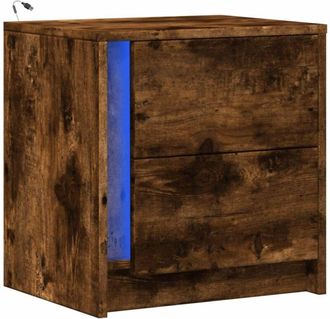 vidaXL Vidaxl - Mesita de noche con luces led madera ingeniería roble ahumado