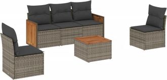 vidaXL Set De Muebles De Jard&iacute;n 6 Pzas Y Cojines Rat&aacute;n Sint&eacute;tico Gris Vidaxl