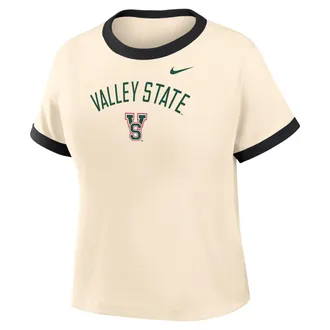 Nike Womens College (Mississippi Valley State University) Cropped Ringer T-Shirt in Brown | ZW04N9MVSU26-NAB