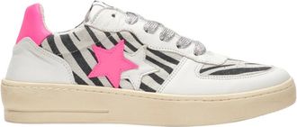 2Star 2Star, Schoenen, Dames, Veelkleurig, 38 EU, Leer, Witte leren Padel Sneaker met Zebra Details