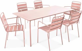 Oviala Mesa de jard&iacute;n y 6 sillas de metal rosa