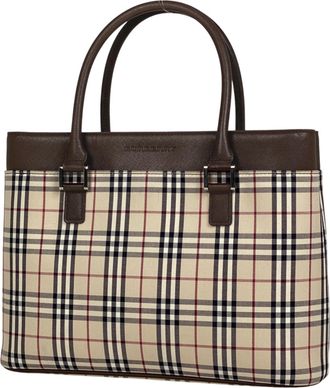 Burberry Beige Brown Canvas Leather Handbag Tote Bag (Pre-Owned)