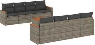 vidaXL Set De Muebles De Jard&iacute;n 9 Pzas Y Cojines Rat&aacute;n Sint&eacute;tico Gris Vidaxl