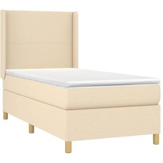 vidaXL Cama Box Spring Con Colch&oacute;n Tela Color Crema 100x200 Cm Vidaxl