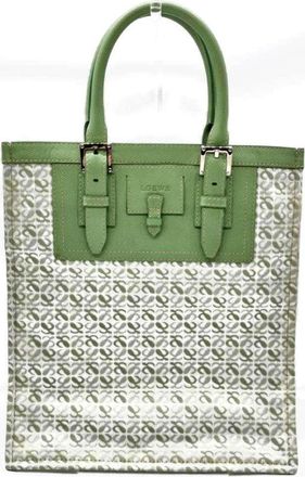 Loewe Green Canvas Leather Handbag Tote Bag (Pre-Owned)