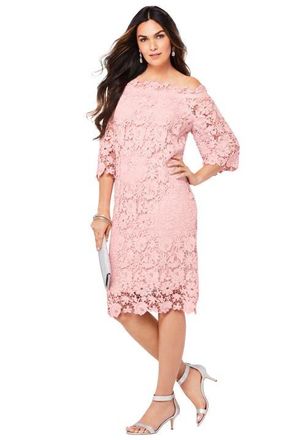 Roaman's Off The Shoulder Lace Dress in Soft Blush at Nordstrom, Size 24