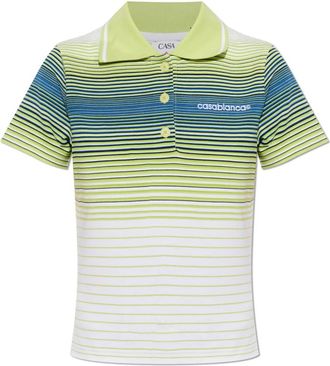 Casablanca Bourgeois Gestreept Poloshirt met Korte Mouwen - Dames - Polos - Groen - M - Tops