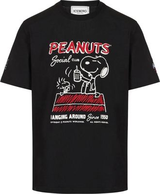 Iceberg T-shirt met Peanuts-borduursel - Heren - T-shirts - Zwart - M - Katoen - Tops