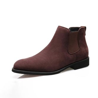 Generic Mens PU Suede Chelsea Ankle Boots - Slip-On Casual Dress Boots for Men,Burgundy,8 UK