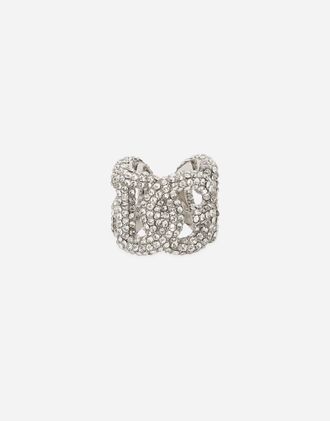 Dolce & Gabbana Rhinestone Ring With Dg Logo - Woman Bijoux Silver Metal S