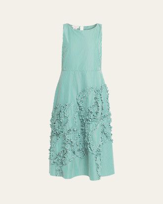 Lafayette 148 New York Ruffle-Trim Striped Cotton Midi Dress