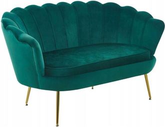 OEM Sof&aacute; 2 Plazas Terciopelo Verde Oscuro Sobre Patas Doradas Para Sal&oacute;n