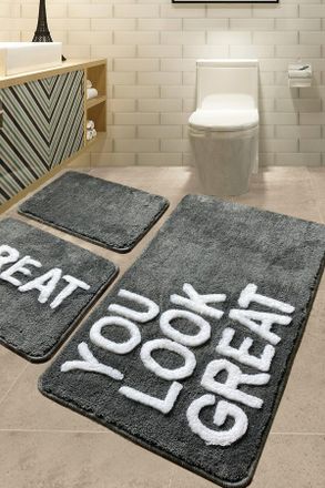 Dmora Set Di 3 Tappeti Da Bagno Westlake, Tappetino Per Bagno, Scendibagno, Pedana Da Bagno, 100x60 Cm, Stile Motivazionale