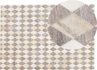 Beliani Beliani - Alfombra De Piel Marr&oacute;n Y Beige Con Motivo Geom&eacute;trico De Rombos 140 X 200 Cm Estilo Retro Seslice