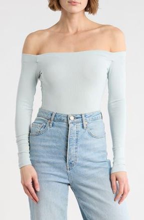 Blu Pepper Long Sleeve Off the Shoulder Top in Mint at Nordstrom Rack, Size Medium