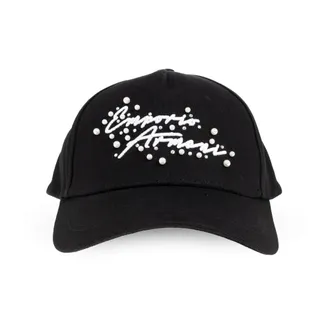 Emporio Armani Caps, female, Black, Size: ONE SIZE Canvas Baseball Cap with Signature Logo Embroidery