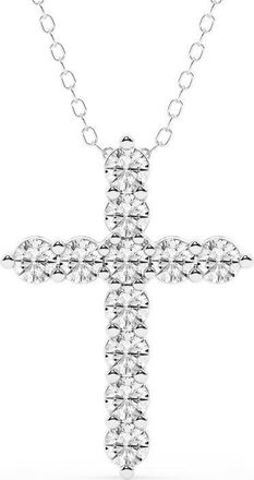Grown Brilliance 1 Carat Round Lab Grown Diamond Cross Pendant Necklace in Sterling Silver, 18 Inches Cable Chain, J-K Color, I1-I2 Clarity