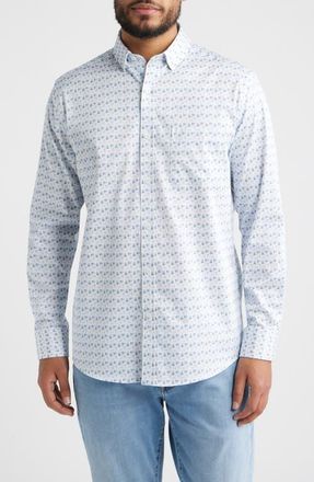 Johnston & Murphy Logan Print Button-Up Shirt in White/Gray Shadow Box at Nordstrom, Size Xxx-Large