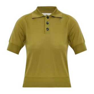 Ami V-neck Knitwear, female, Green, Size: XS Wool Polo Shirt