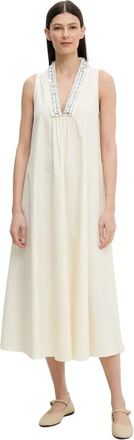 Isabelle Blanche Flared Midi Jurk - Dames - Casual kleedjes - Beige - L - Katoen - Kleedjes