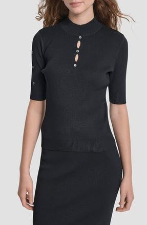 DKNY Cutout Grommet Mock Neck Sweater in Black at Nordstrom Rack, Size X-Small