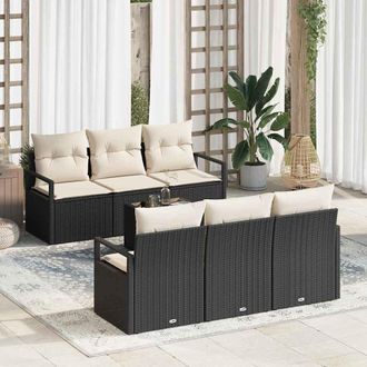 vidaXL Vidaxl - Set Divano Da Giardino 7 Pcs Nero, Crema 55 X 55 X 37 Cm
