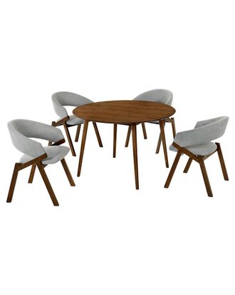 Armen Living Arcadia & Talulah 48In Round Grey & Walnut Wood 5Pc Dining Set