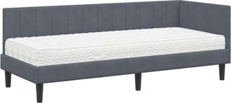 vidaXL Corner Bed Frame with Mattress Dark grey 80 x 200 cm Velvet vidaXL