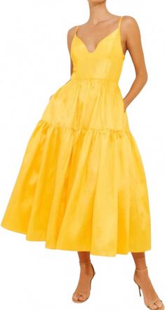 Hutch Bustier Tiered Midi Dress In Yellow