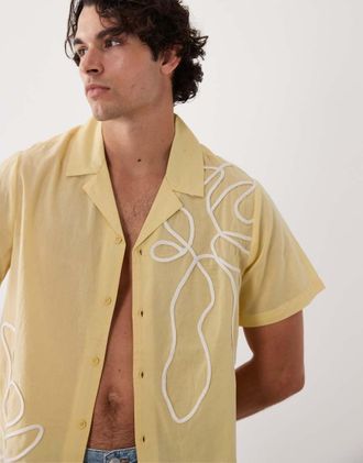 South Beach Camicia da mare ricamata giallo chiaro