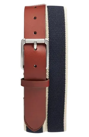 Nordstrom Charl Woven Leather Tip Belt in Ivory- Navy at Nordstrom, Size 44