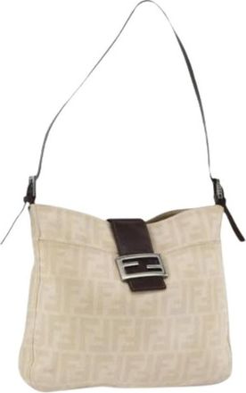 Fendi Pre-owned Shoulder Bags, female, Beige, Size: ONE SIZE Pre-owned Zucca Canvas Shoulder Bag